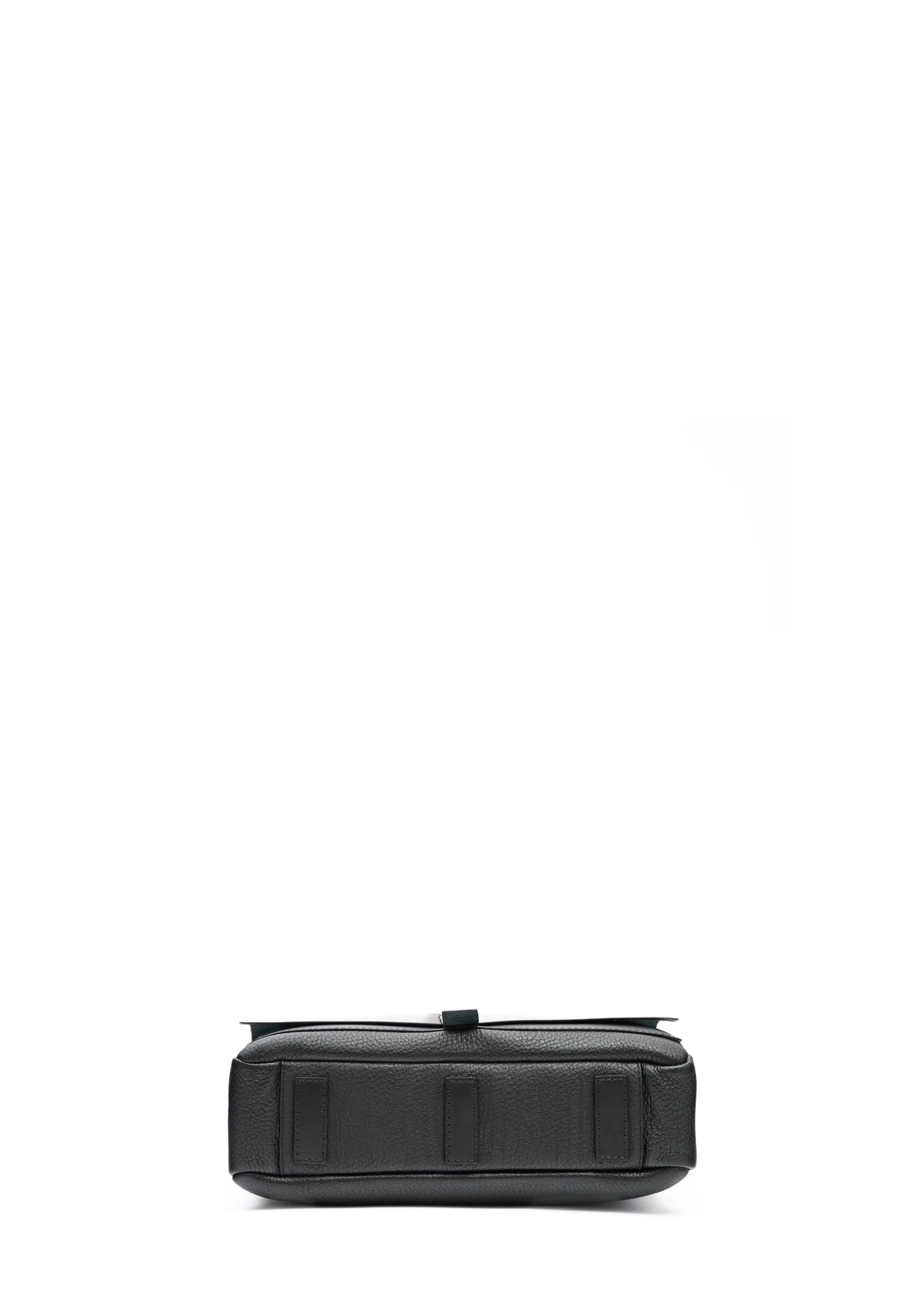 Philini Aneta Bag in black, bottom view showing handcrafted full-grain and buffalo leather, elegant and durable handbag design.