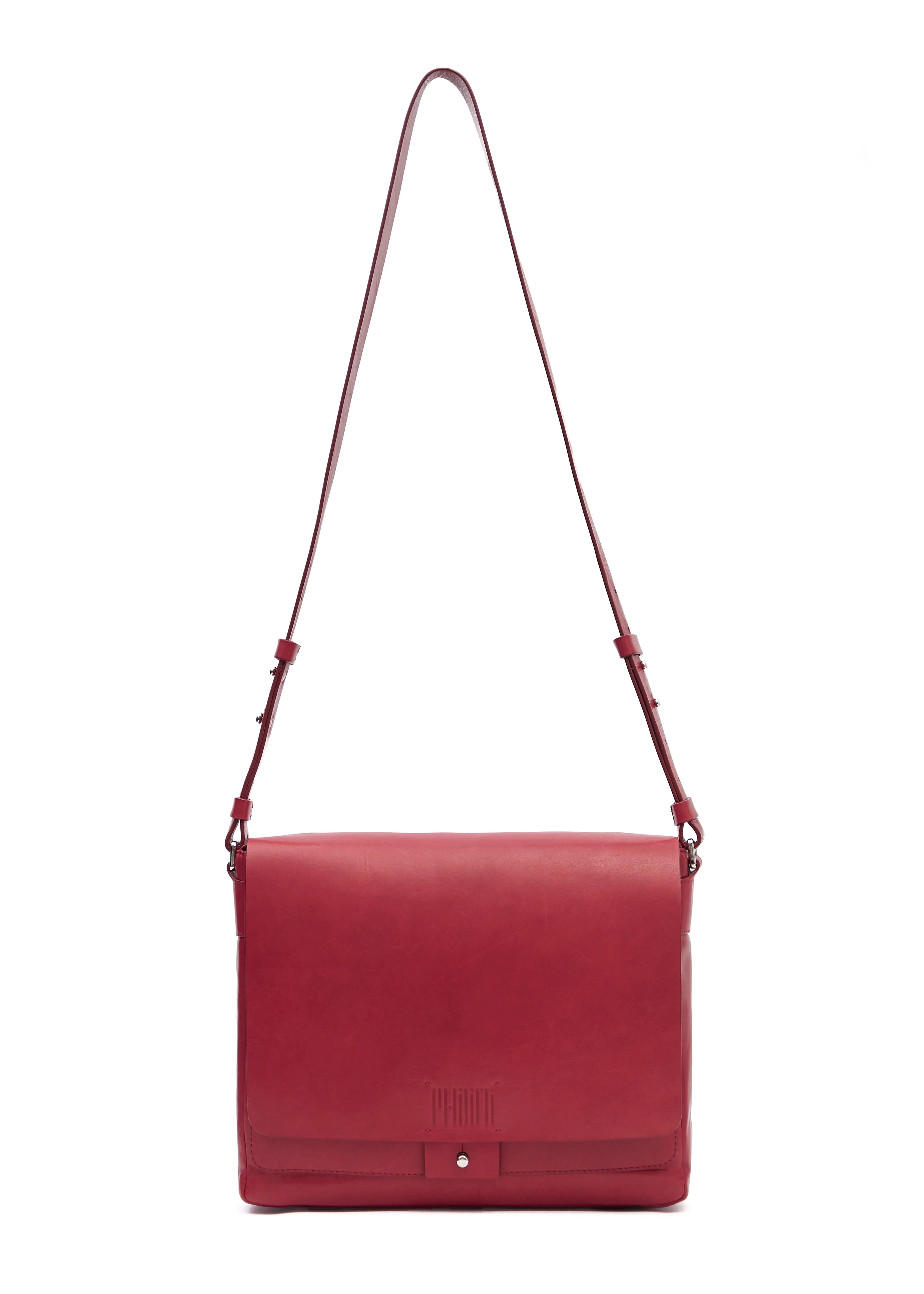 Front view of the Philini Aneta Bag in Red, crafted from premium leather with a sleek, structured design and handcrafted details.