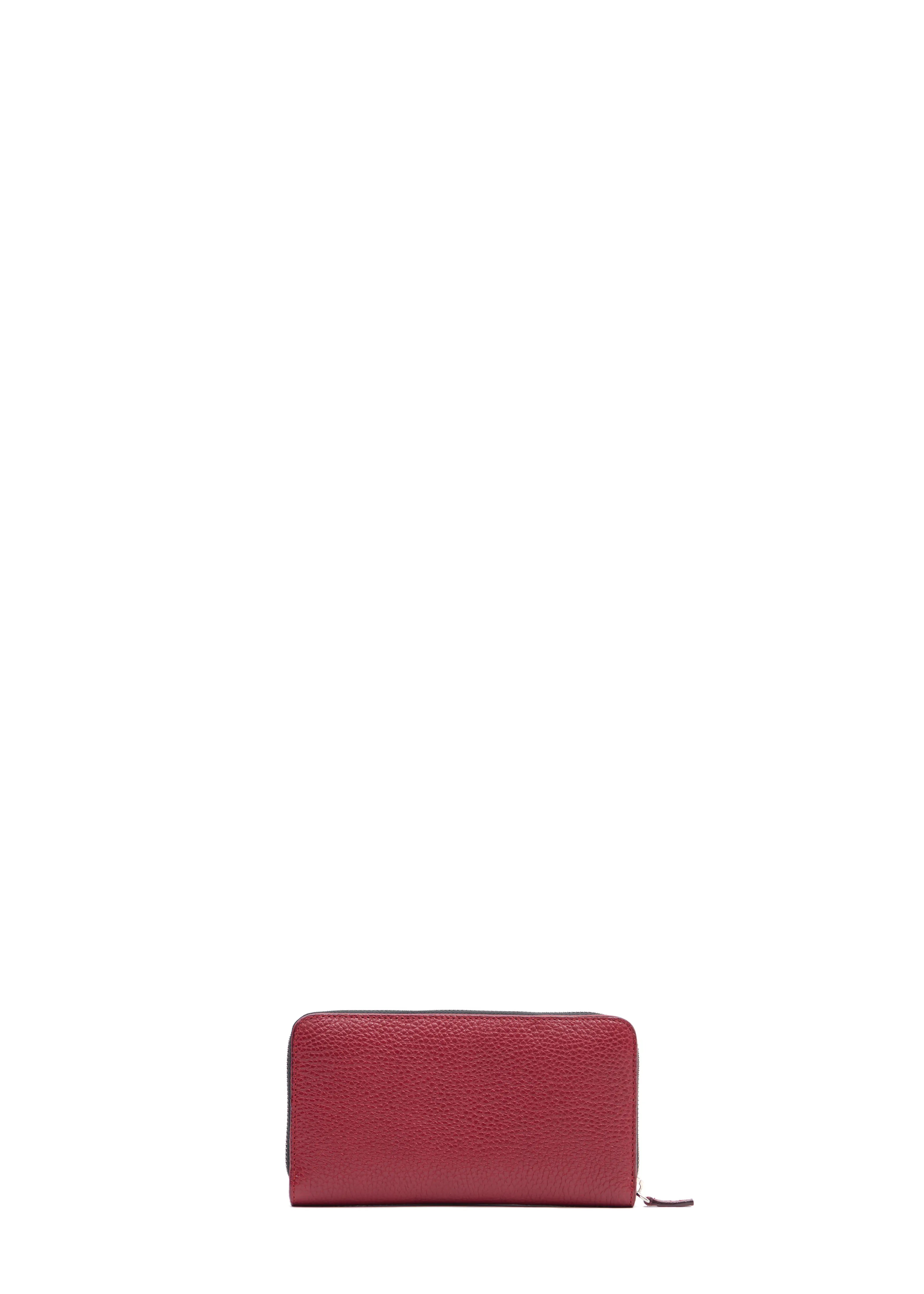 Back view of the Philini Nicole Wallet in red buffalo leather, rectangular minimalist design with a small leather pull tab. Stylish, premium handcrafted card wallet