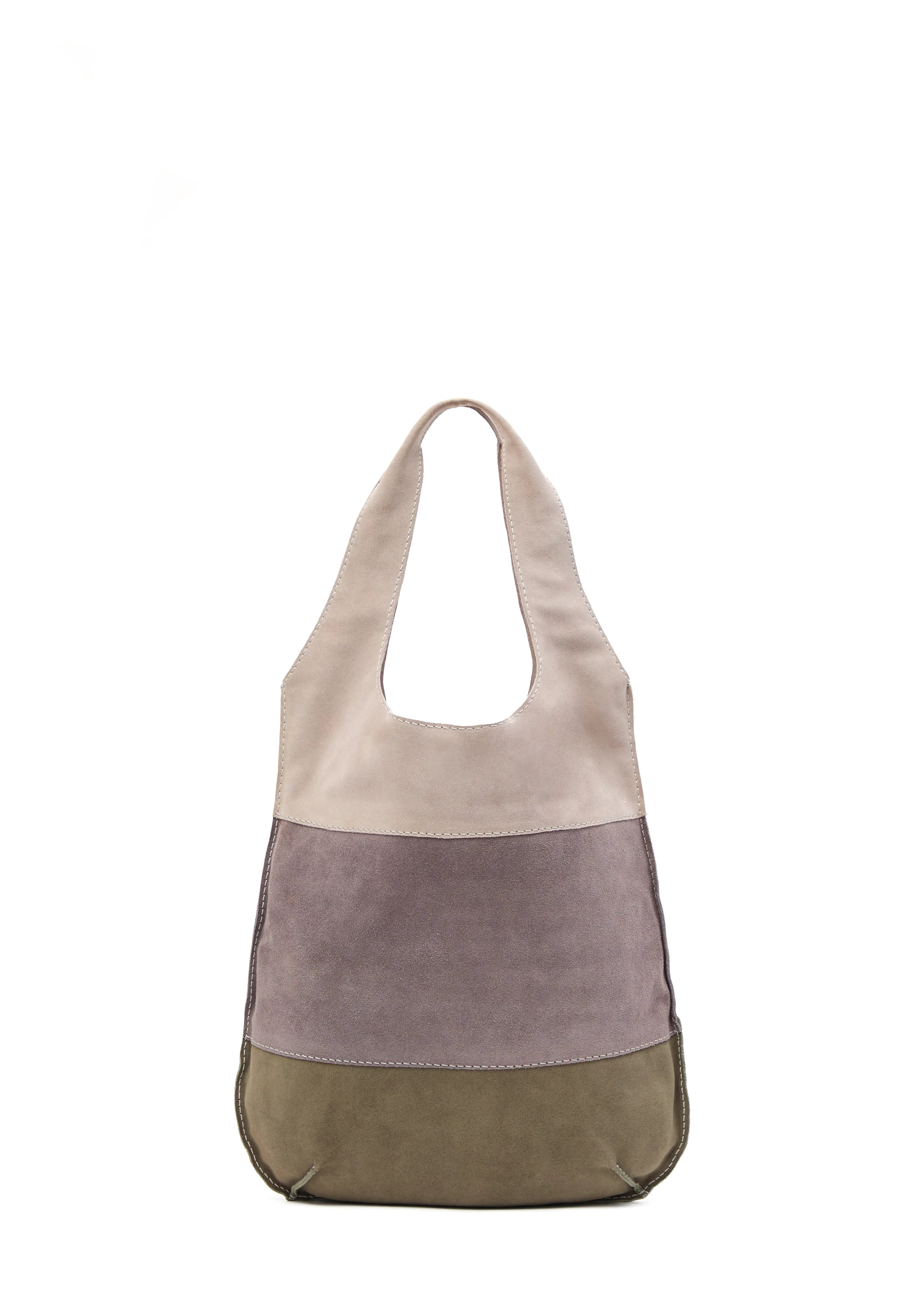 Back view of the Philini Rose Hobo Bag Semfira in rose suede, featuring soft pastel leather straps and integrated carry handles.
Luxury designer suede hobo bag, elegant and minimalistic