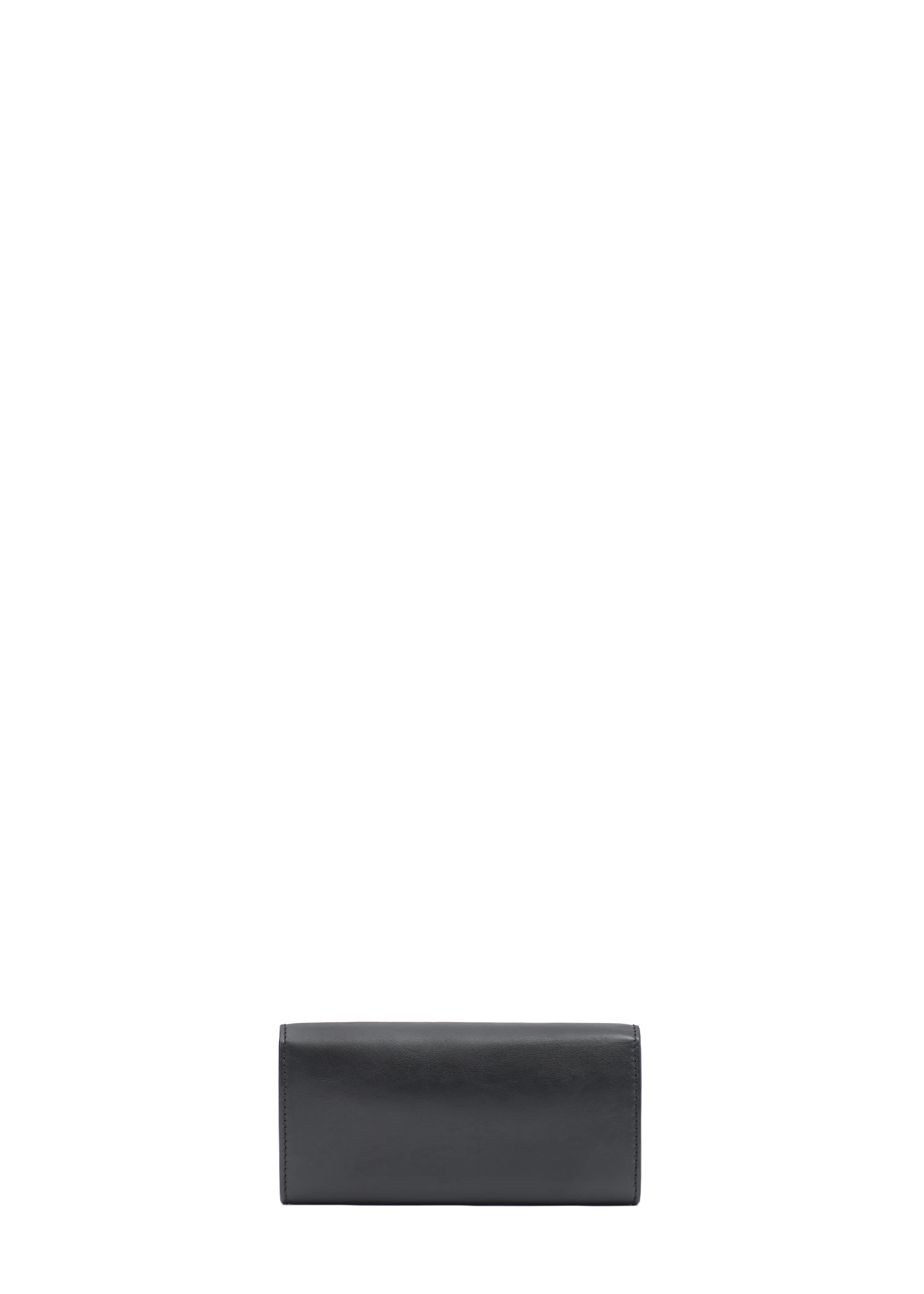 Back view of the Philini Tina Wallet in black nappa leather, sleek rectangular shape. Minimalist handcrafted leather accessory