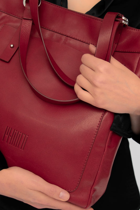 red tote bag in business style by fashion brand Philini