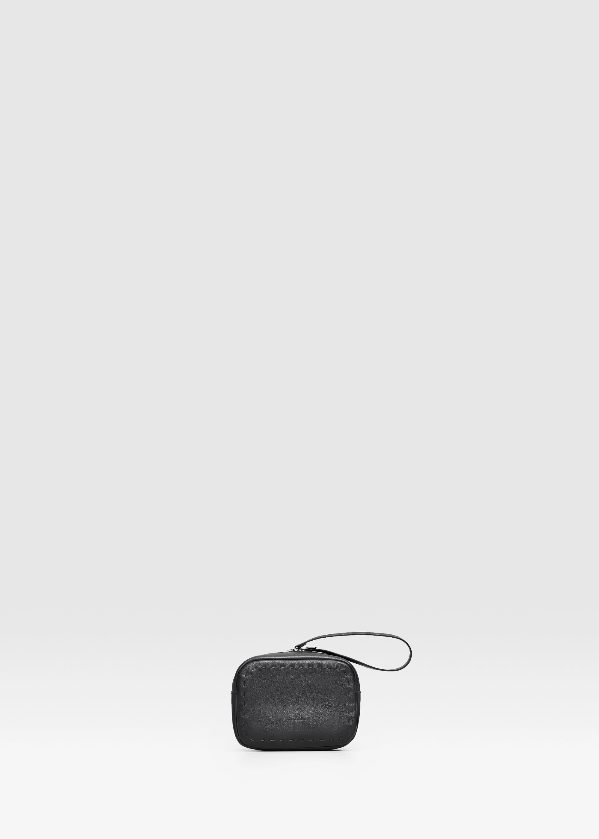 Front view of the Philini Anny Cosmetic Bag in black aniline leather 