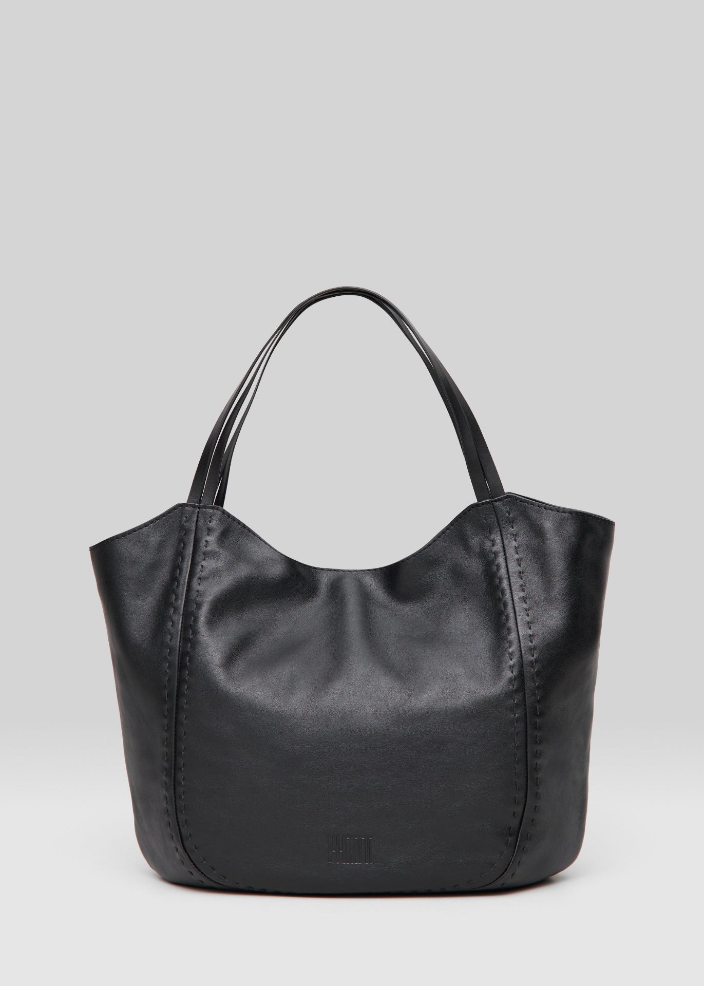 Black leather handbag  Charlotte from Philini bags on a light gray background