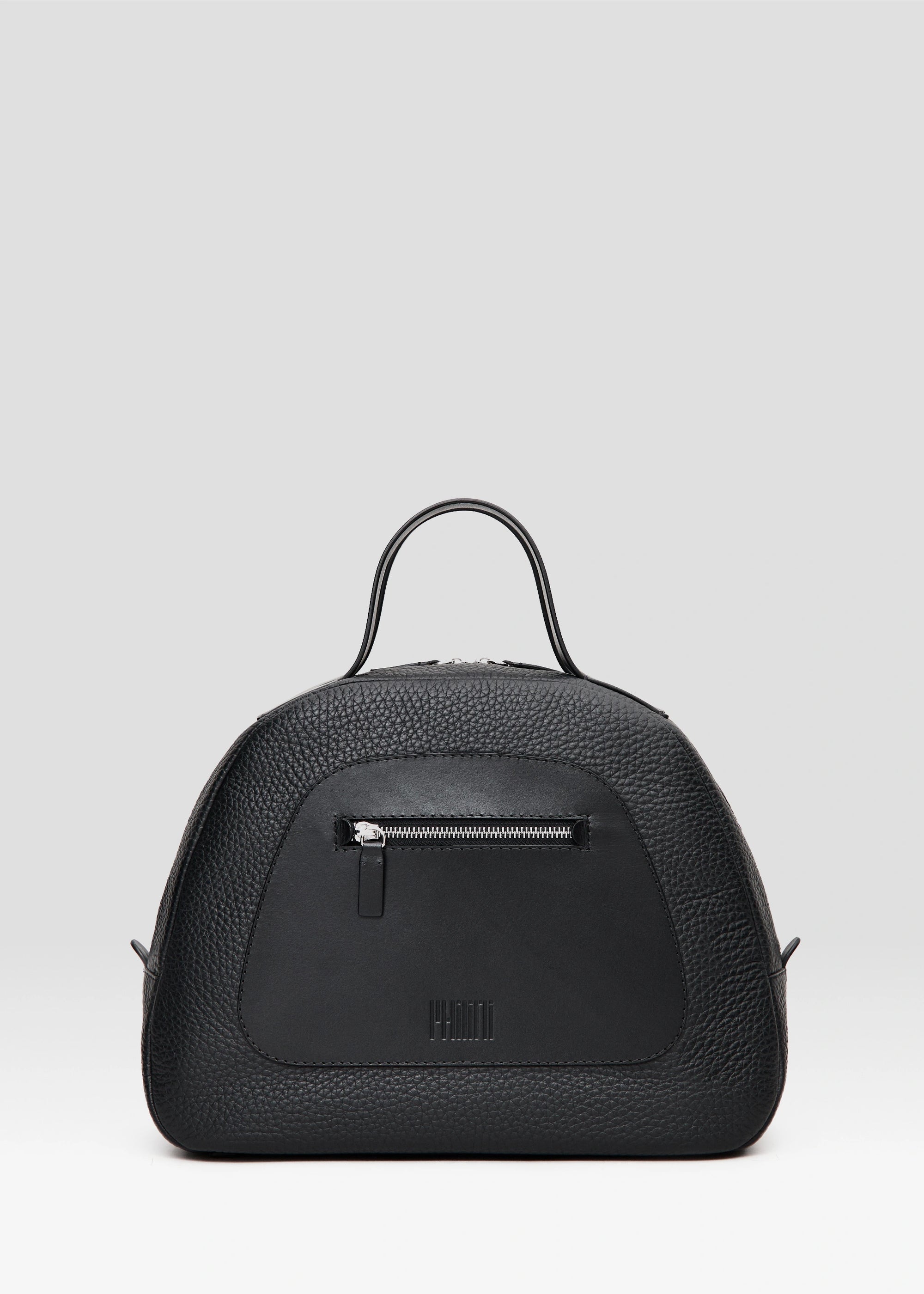 Front view of the Philini Domi Black Mix Leather Handbag with buffalo and full-grain leather