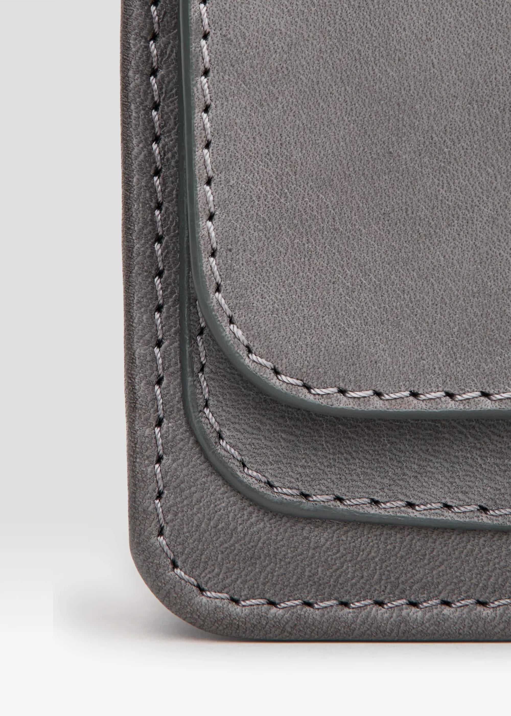 Close-up detailed view of the Philini Mihaela Wallet Bag in grey nappa leather.