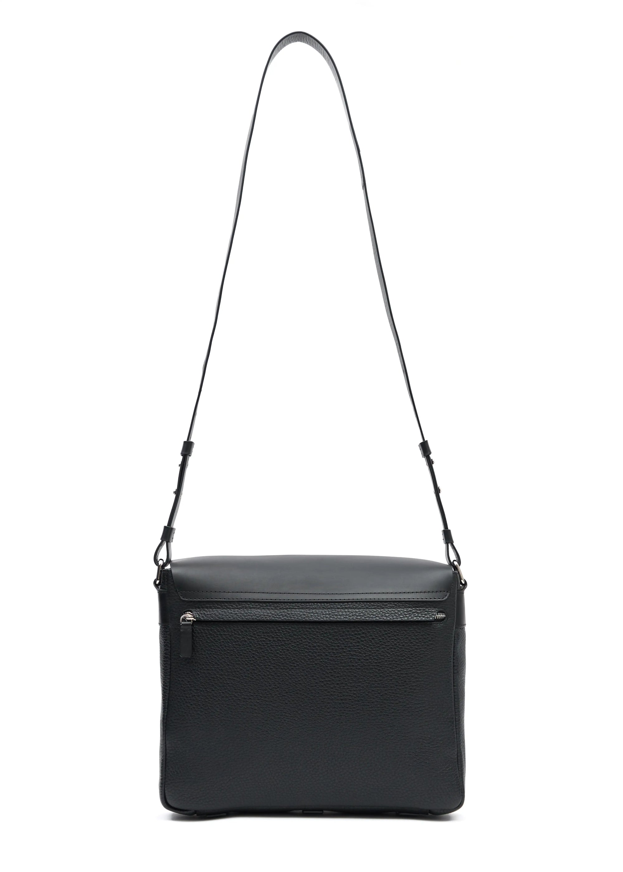 Back view of the Philini Aneta Bag in Black, a luxurious handcrafted leather bag made from premium leather sourced from Europe. This elegant and sustainable design features a minimalist aesthetic, perfect for timeless, high-quality fashion accessories.