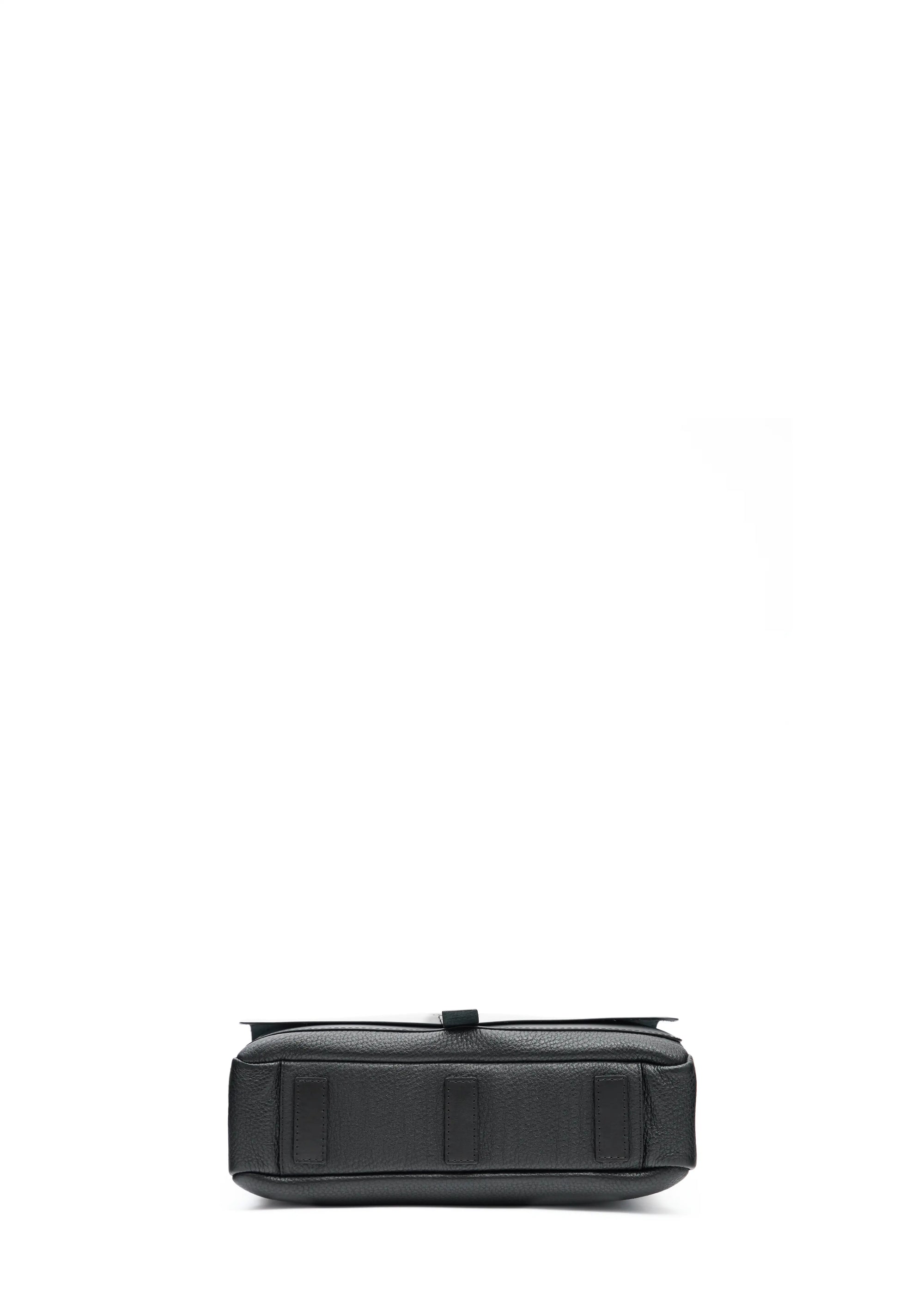 Philini Aneta Bag in black, bottom view showing handcrafted full-grain and buffalo leather, elegant and durable handbag design.