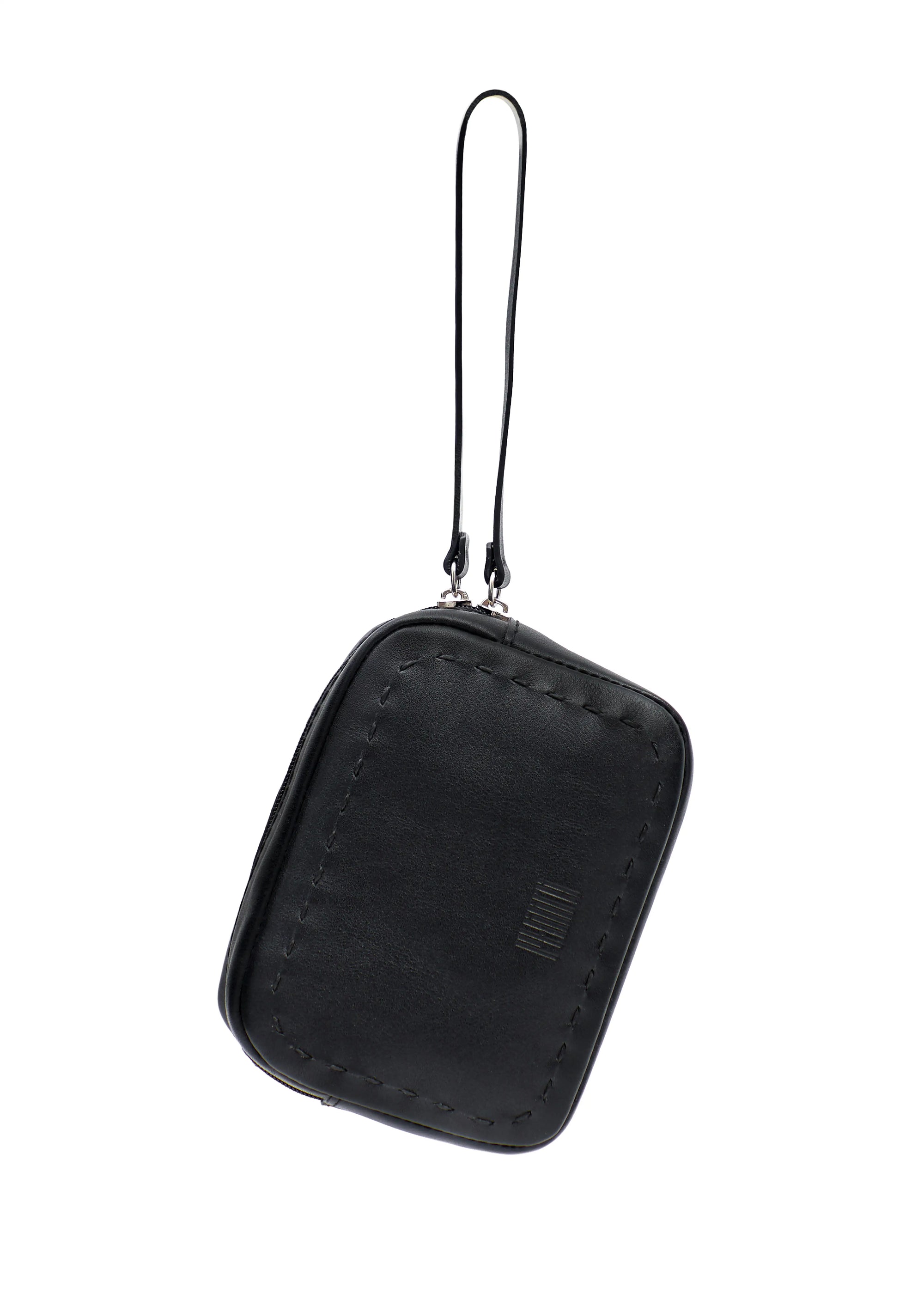 Close front view of the Philini Anny Cosmetic Bag in black aniline leather