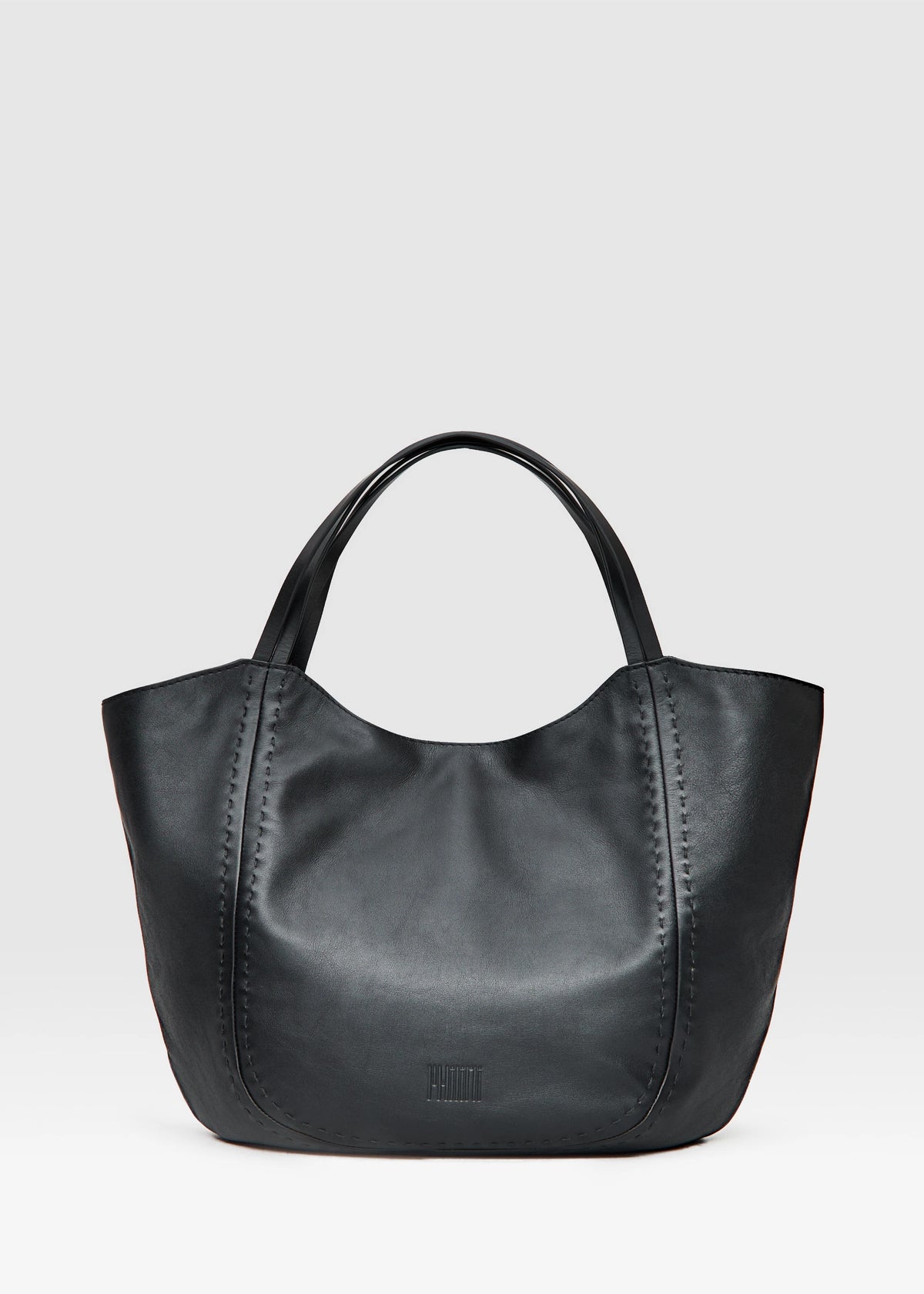 Front view of the Philini Charlotte Tote Bag in black aniline calf leather