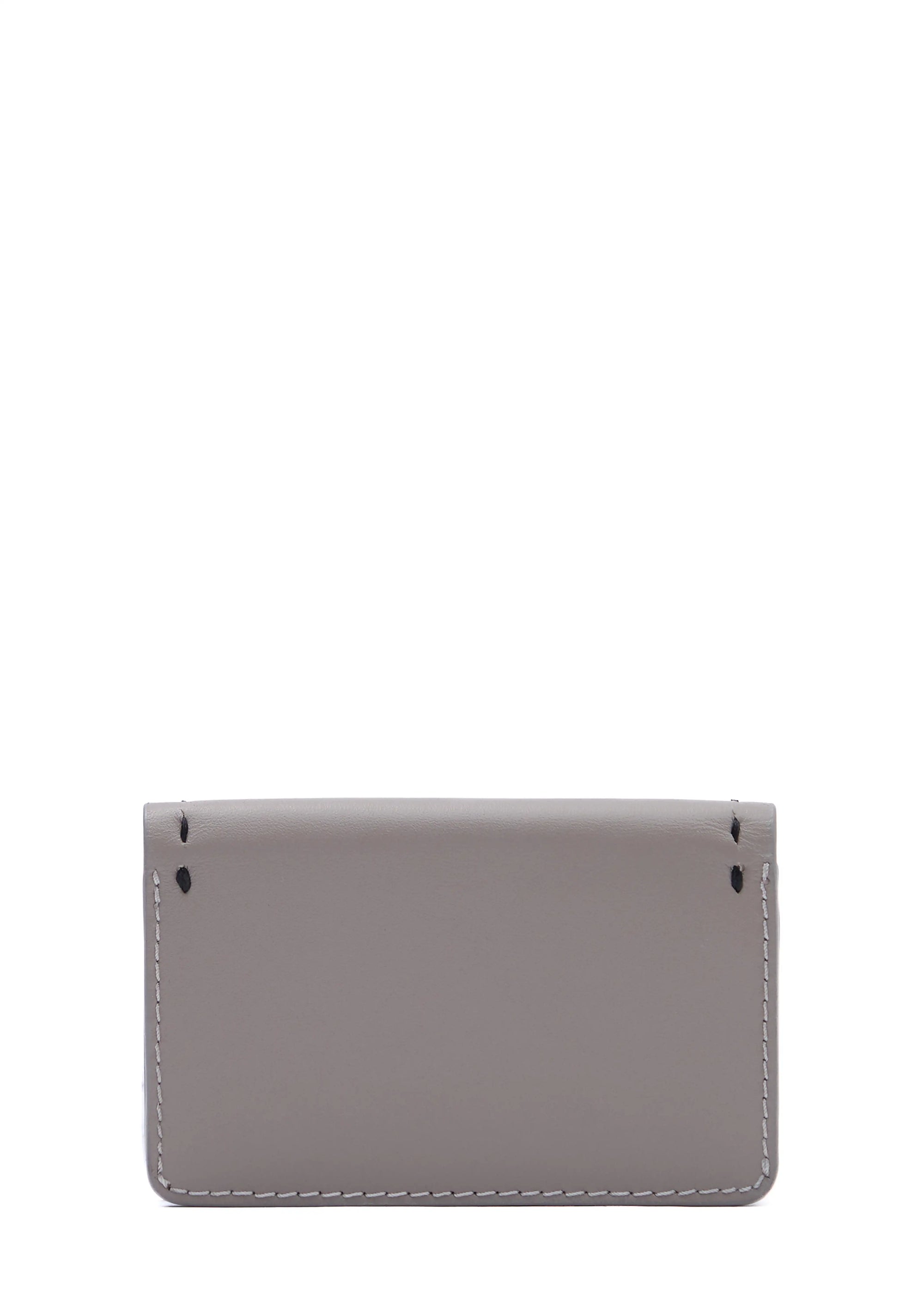 Back view of the Philini Gabi Cardholder in taupe aniline leather, rectangular design with hand-stitched accents. Handcrafted leather accessory for women.