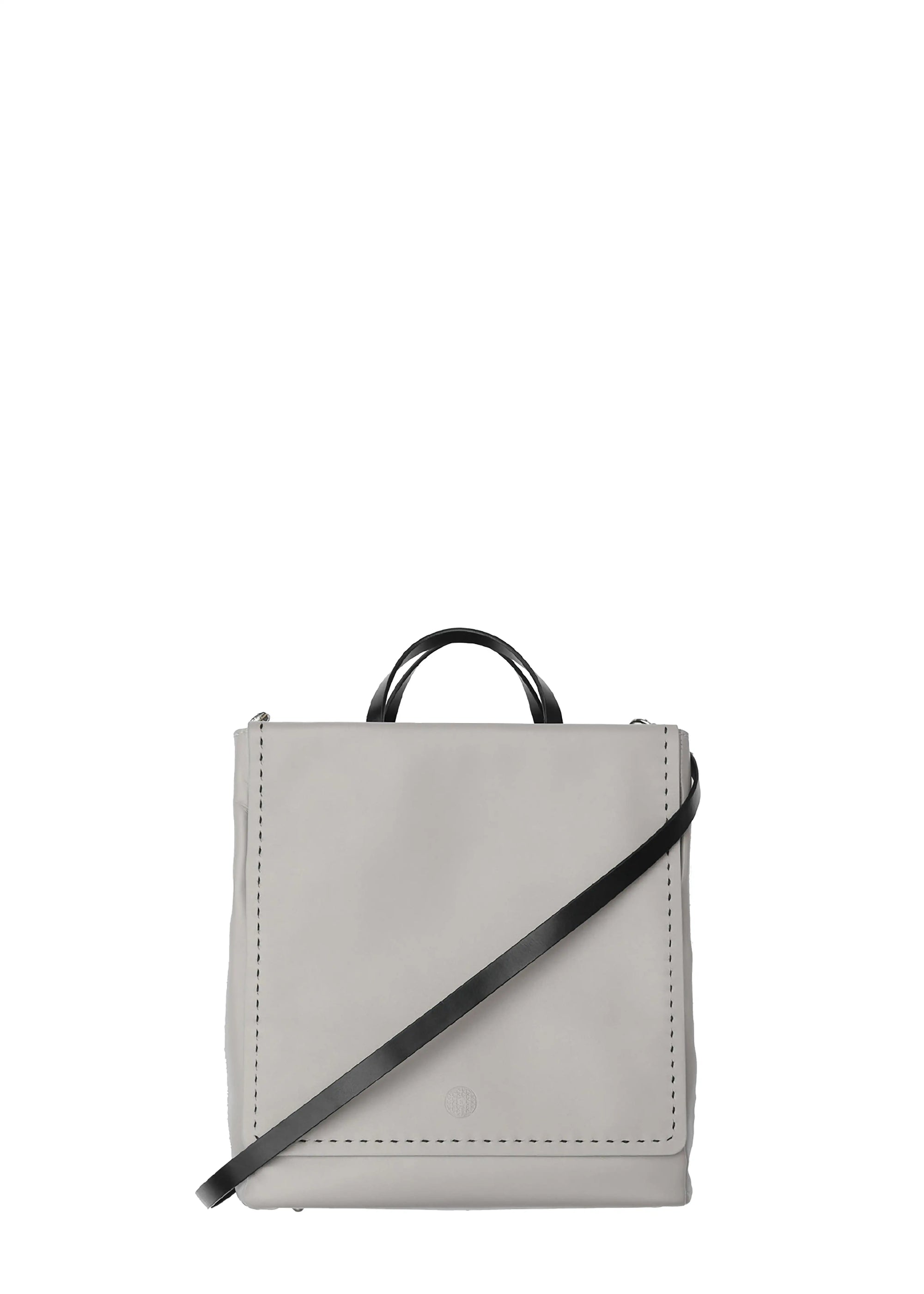 Front view of the Philini Kathy Business Bag in taupe aniline calf leather with black handles, front flap pocket, and premium handcrafted details.
