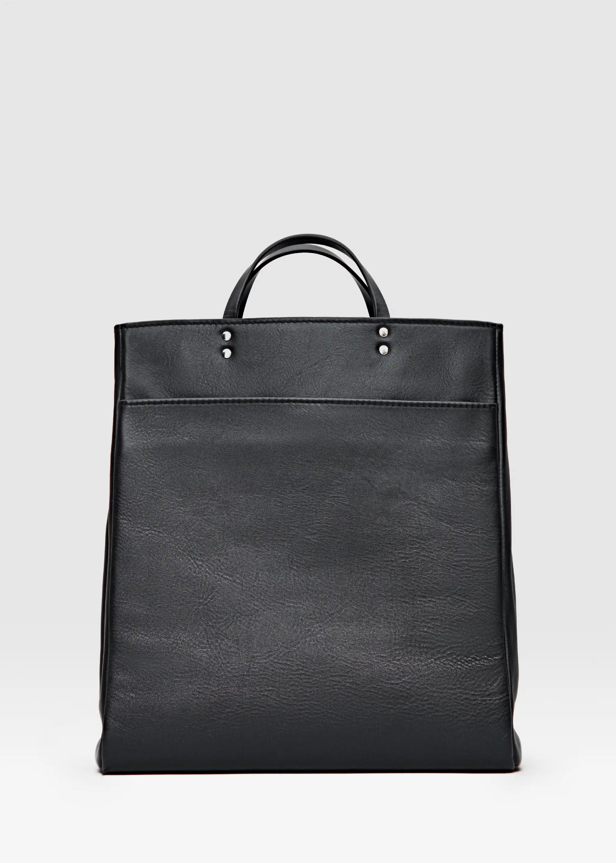 Back view of Philini Black leather business bag Kathy on a light gray background