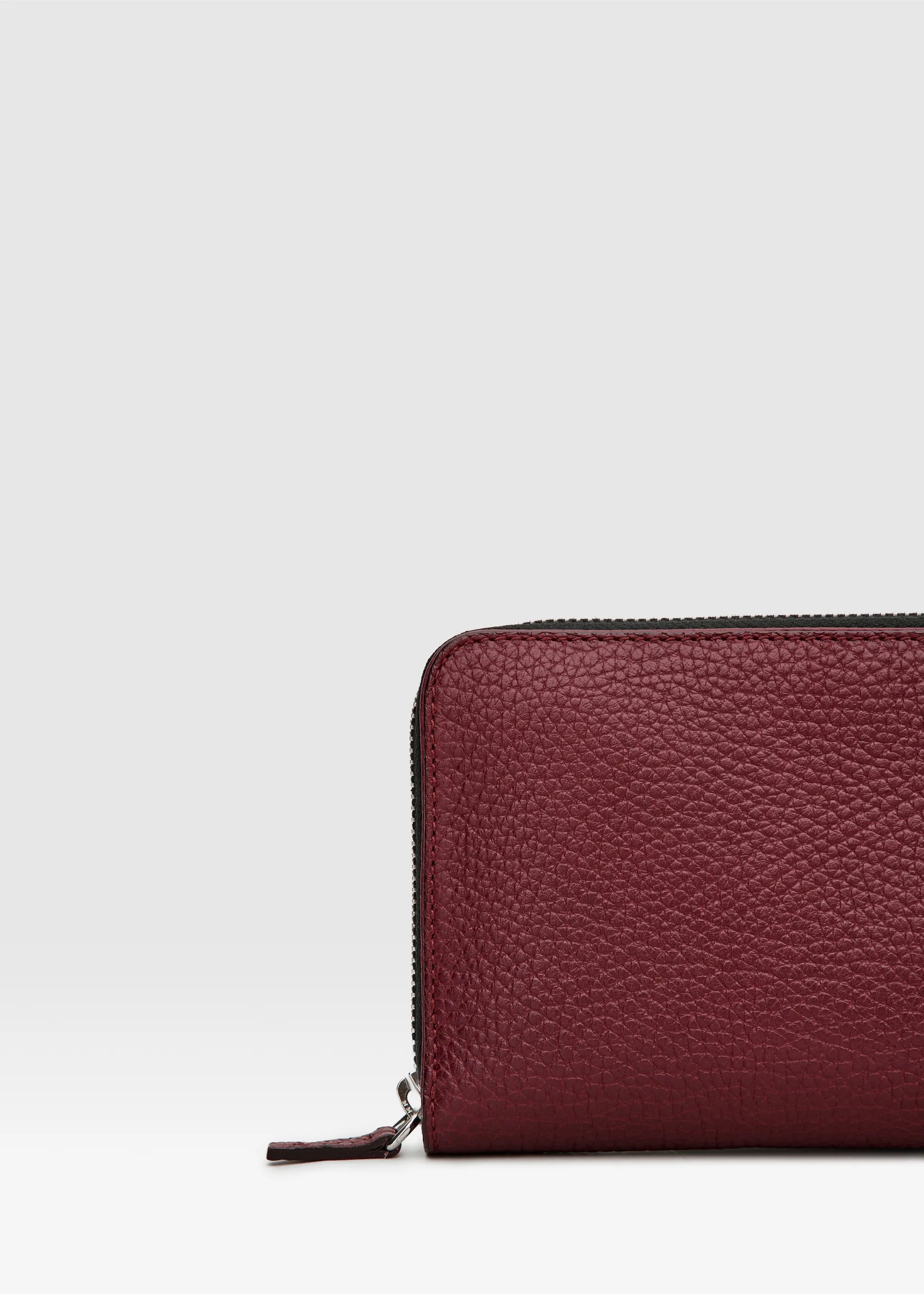 Detailed view of the Philini Nicole Wallet in red buffalo leather, showing multiple card slots, zip coin pocket, cash compartments, and extra inner pocket. Elegant women’s card and coin wallet