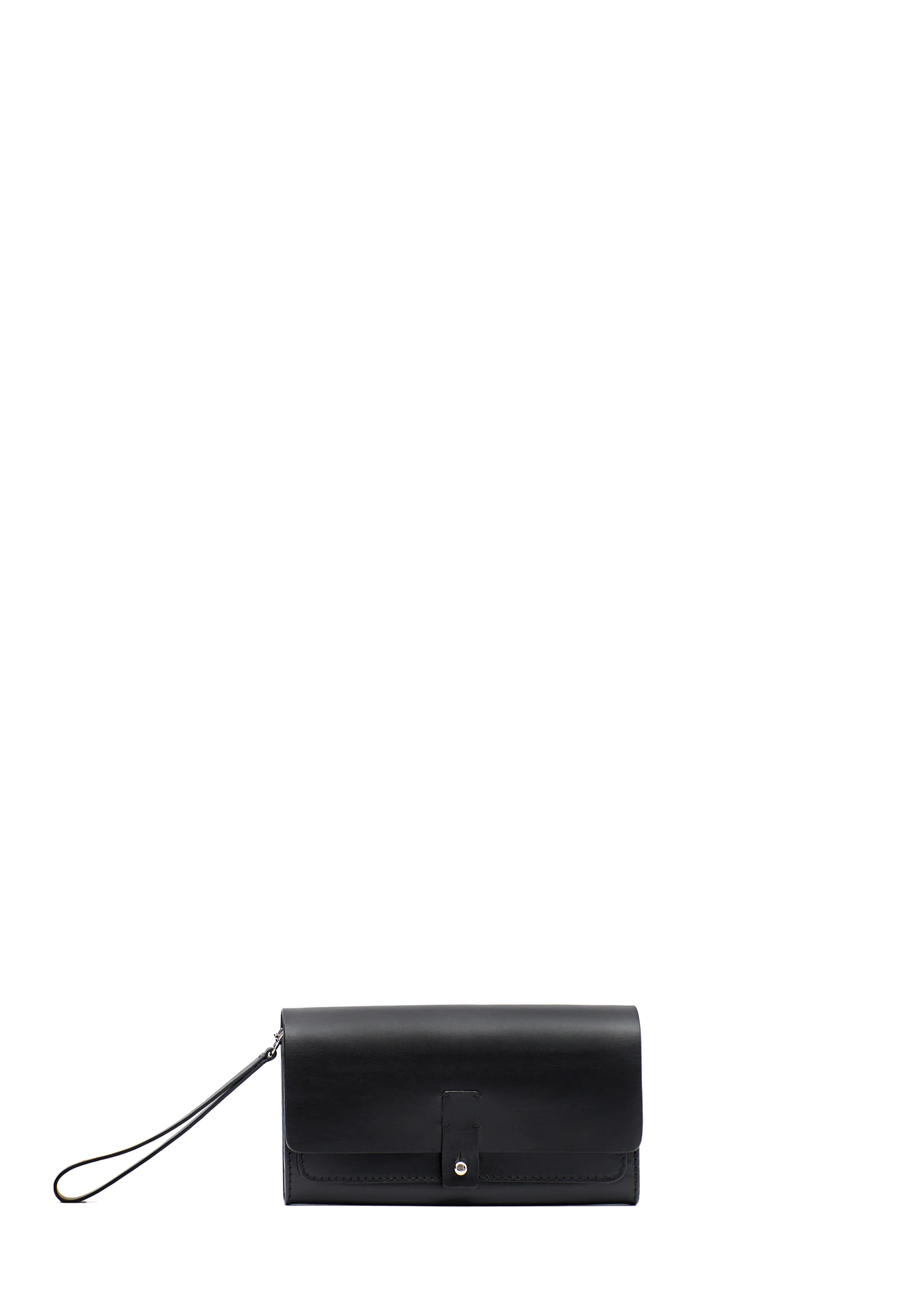 Front view of the Philini Sandra Wallet in black full-grain leather with a rectangular silhouette