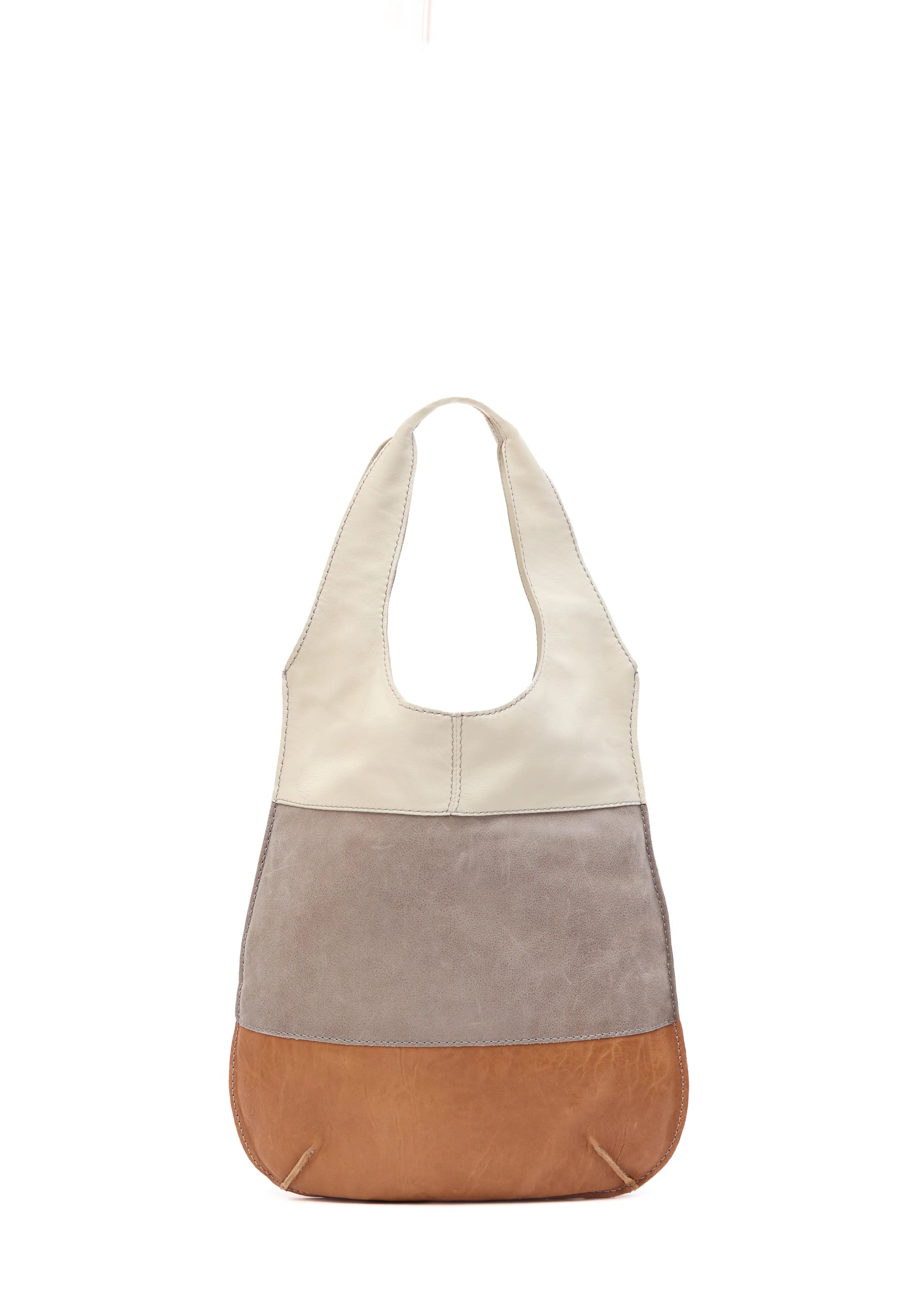 Back view of the Philini Semfira Hobo Bag in cognac aniline wild calf leather, showing three gentle-tone straps with integrated handles. Sustainable luxury shoulder bag