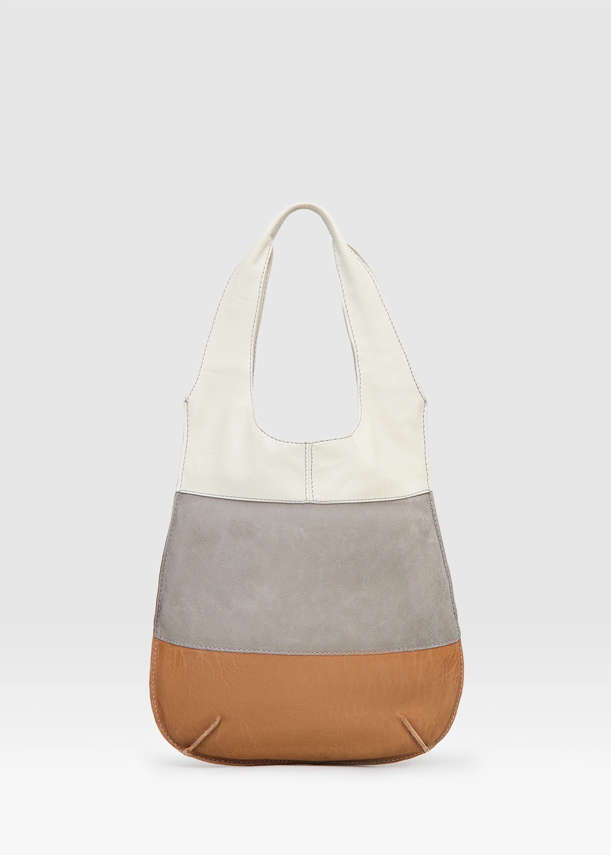 Back view of the Philini Semfira Hobo Bag in cognac aniline wild calf leather, showing three gentle-tone straps with integrated handles. Sustainable luxury shoulder bag