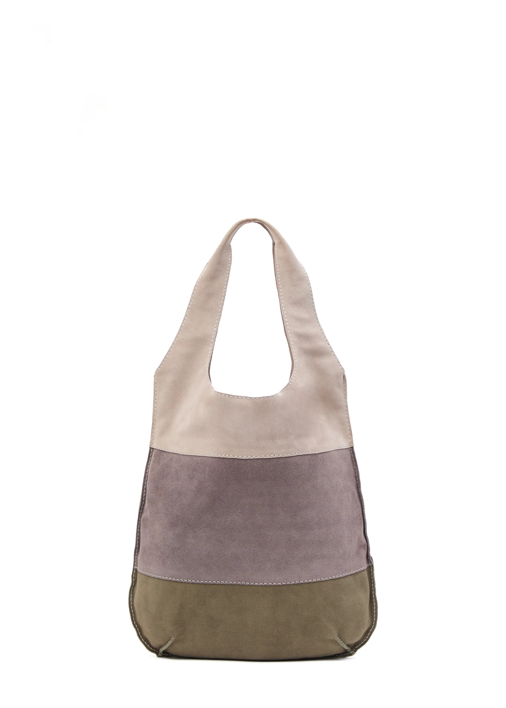 Back view of the Philini Rose Hobo Bag Semfira in rose suede, featuring soft pastel leather straps and integrated carry handles.
Luxury designer suede hobo bag, elegant and minimalistic 