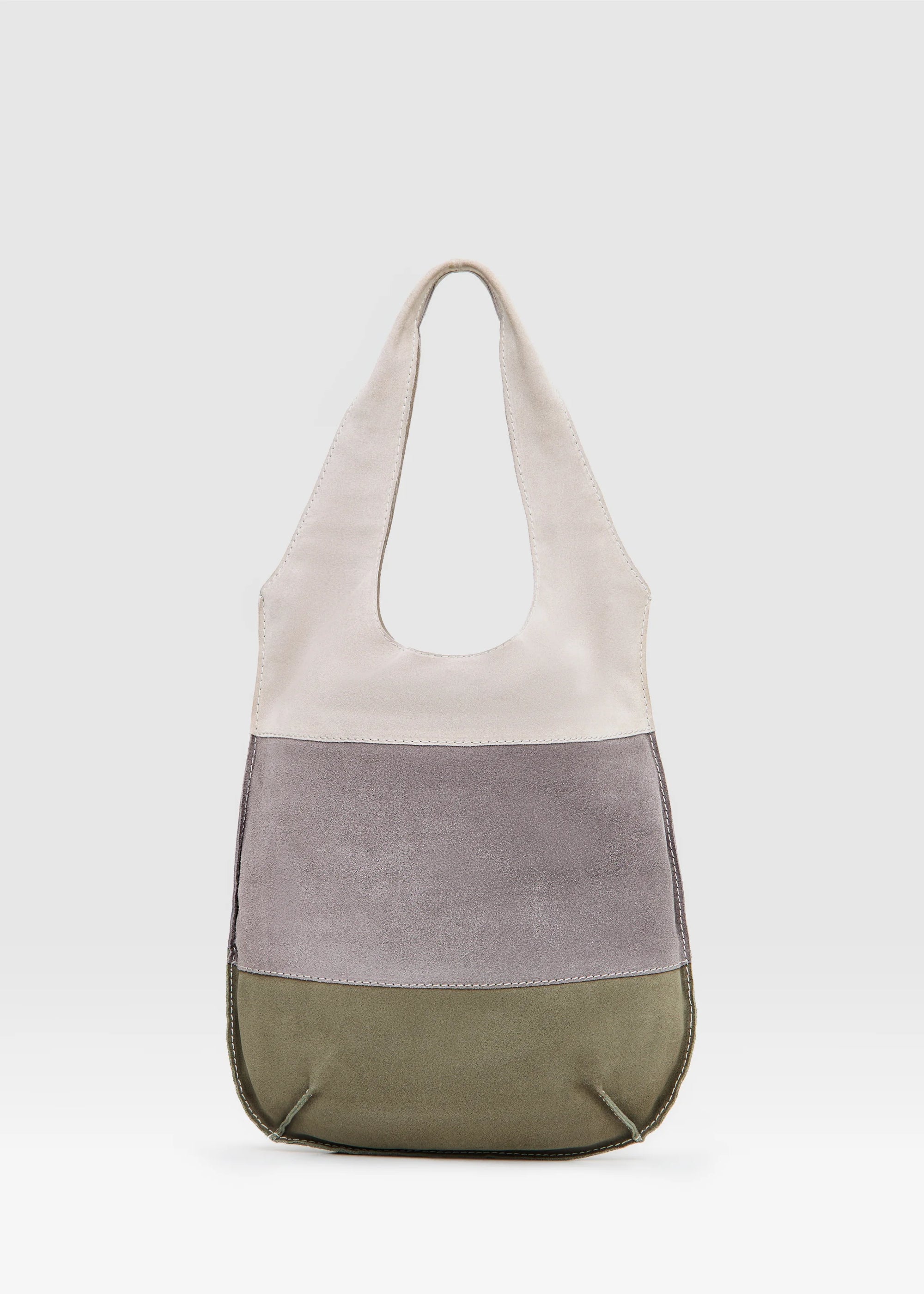Back view of the Philini Rose Hobo Bag Semfira in rose suede, featuring soft pastel leather straps and integrated carry handles.
Luxury designer suede hobo bag, elegant and minimalistic 