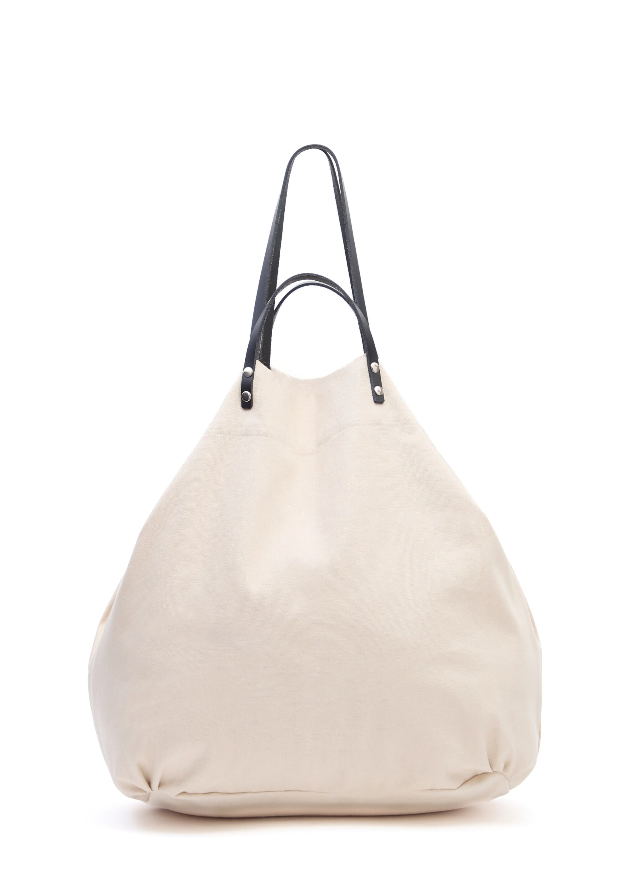 Back view of the Cream Philini Shopper in cotton, featuring both short and long leather handles
