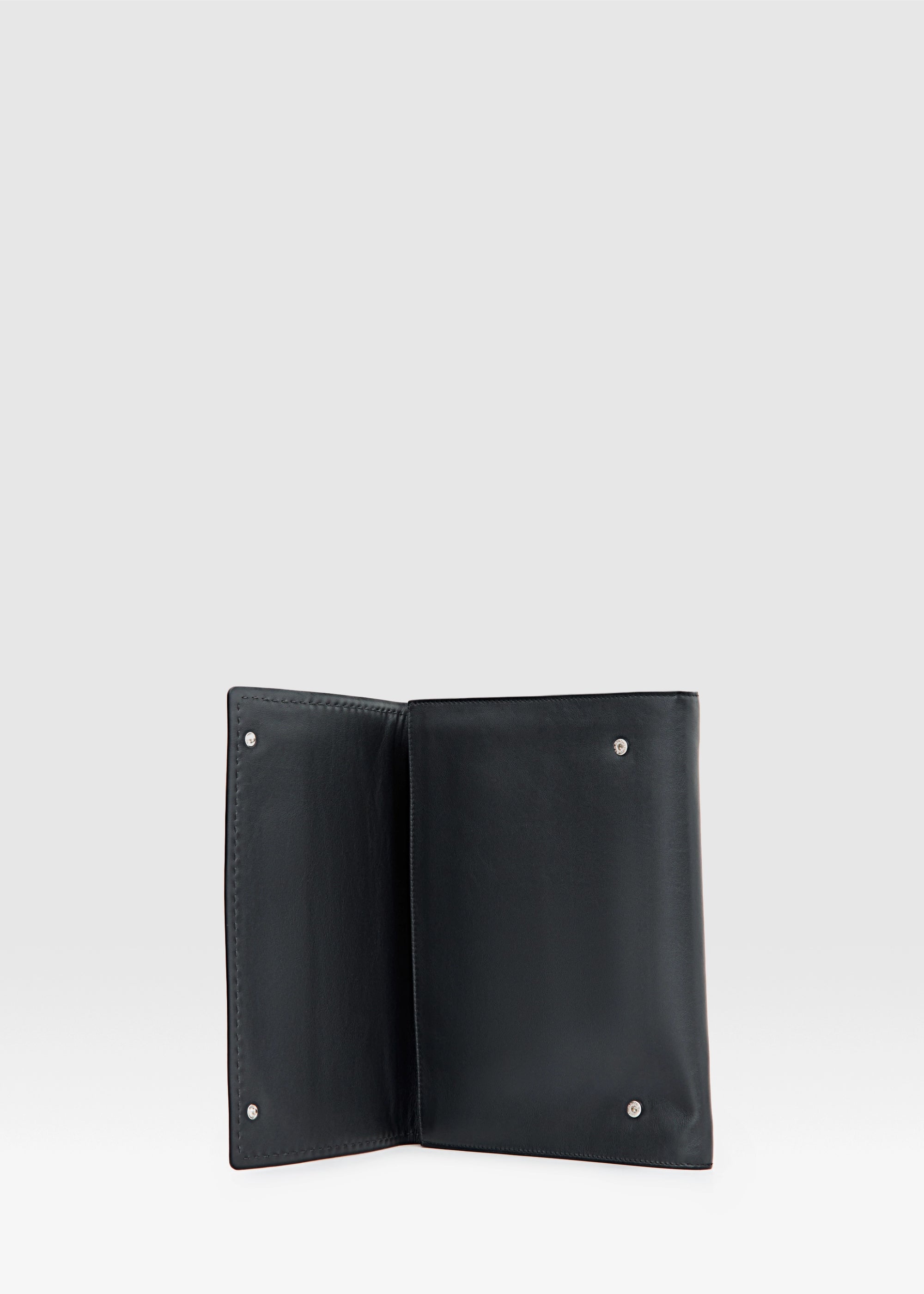 Inside front view of the Philini Valery Business Clutch showing open flap with two compartments 