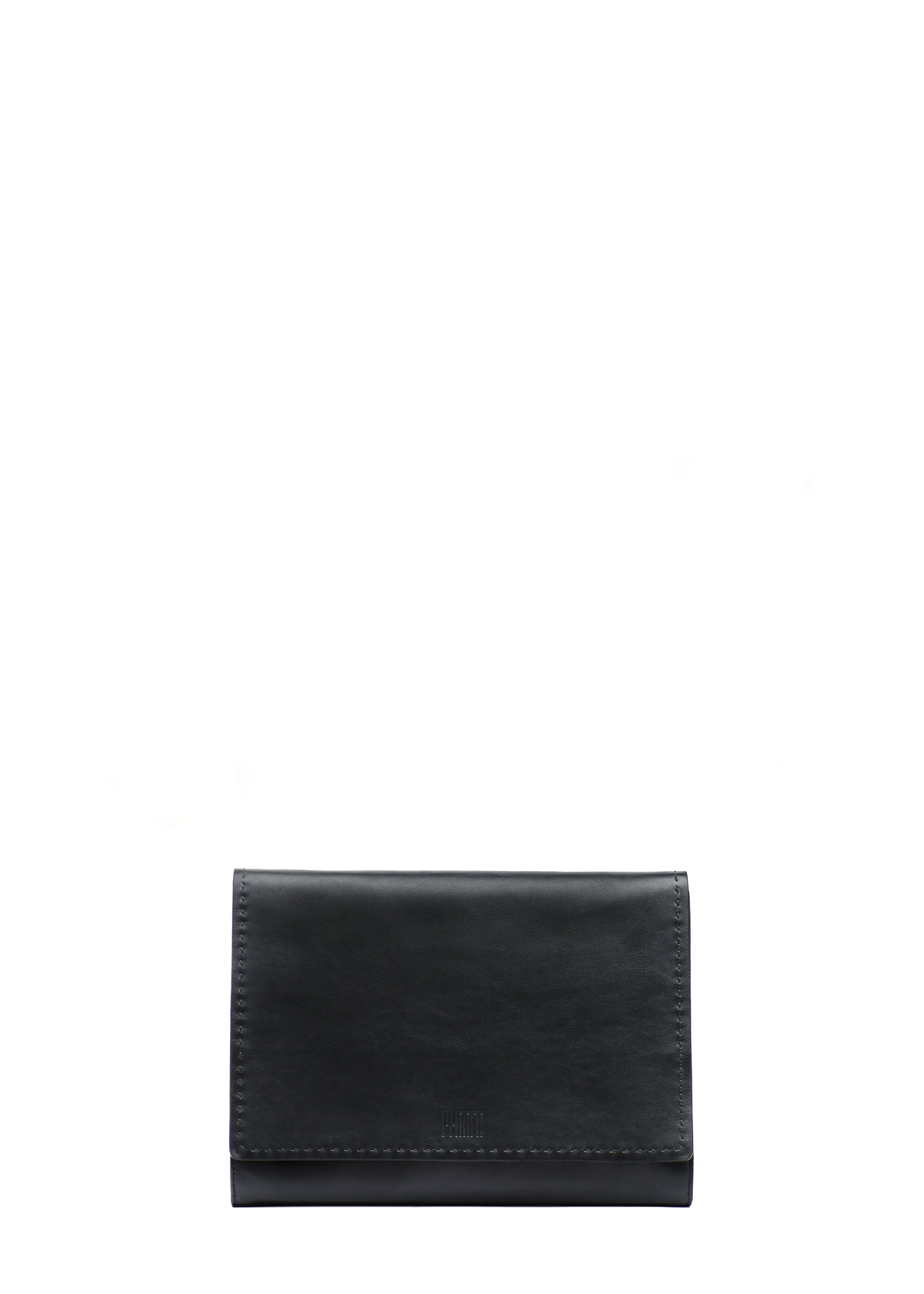 Front view of the Philini Valery Business Clutch in black aniline calf leather 