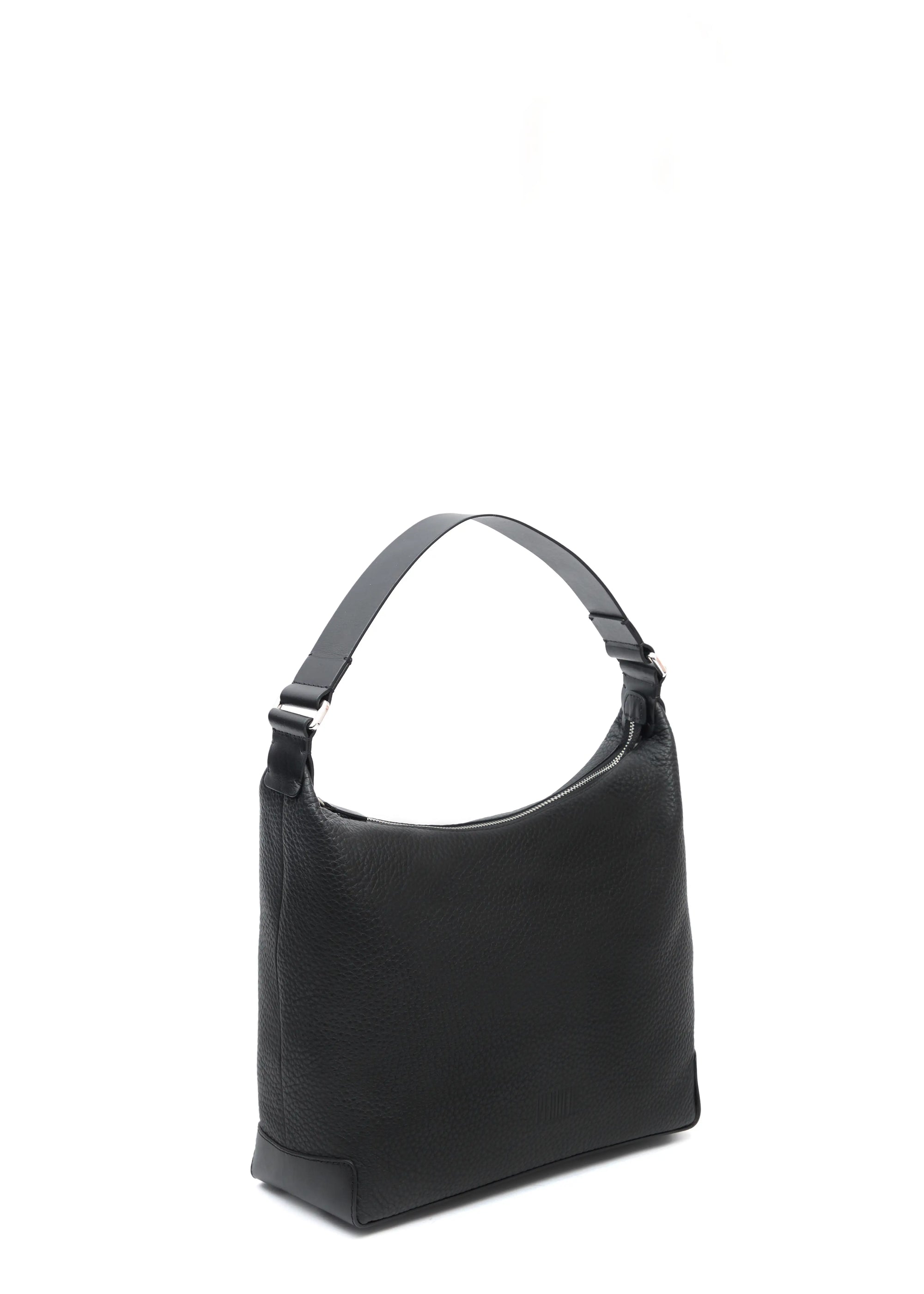 Side view of the Philini Yana Black Leather Hobo Bag,handcrafted handbag is made of natural leather.
