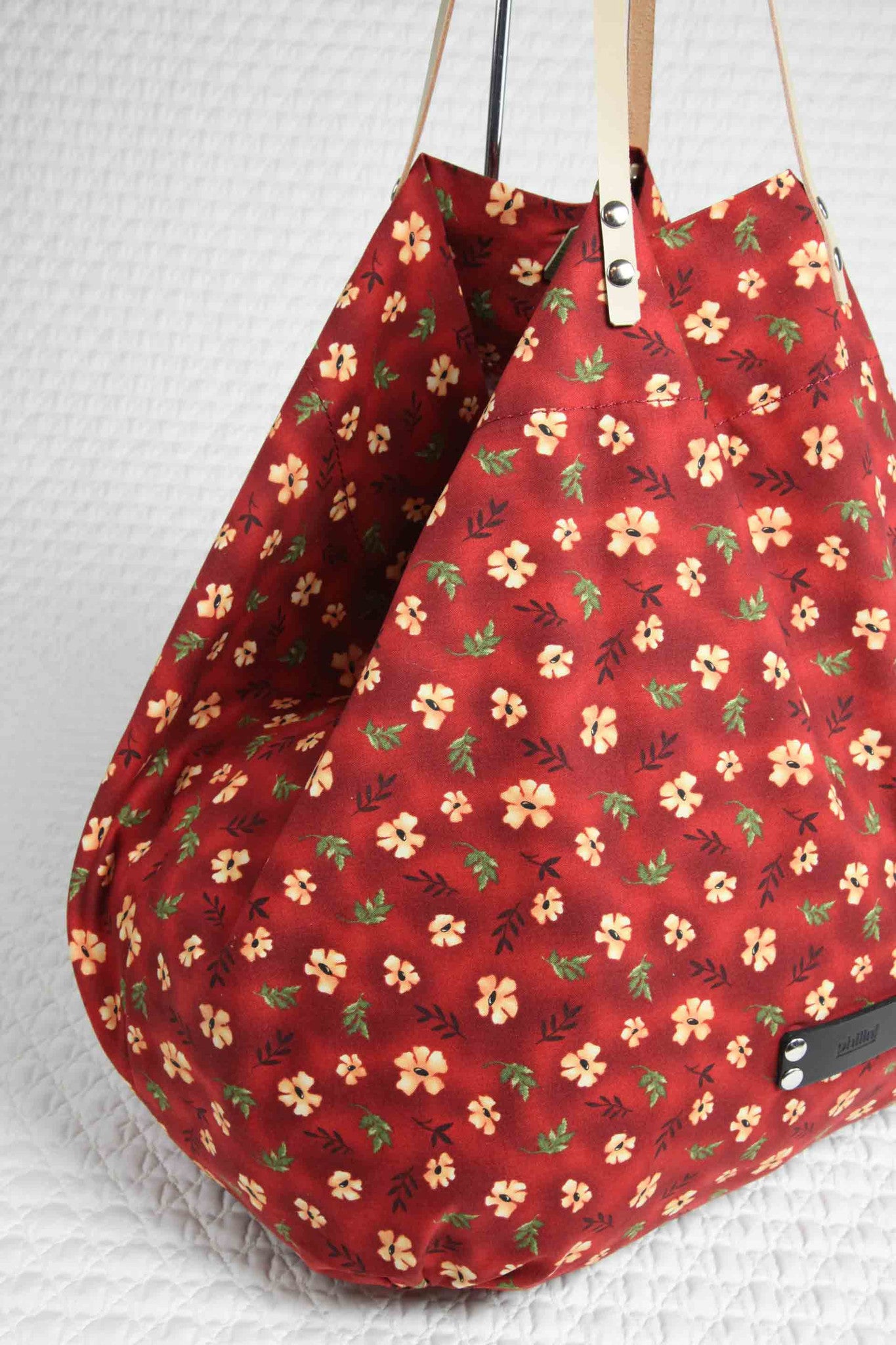Yellow flowers on red cotton Shopper